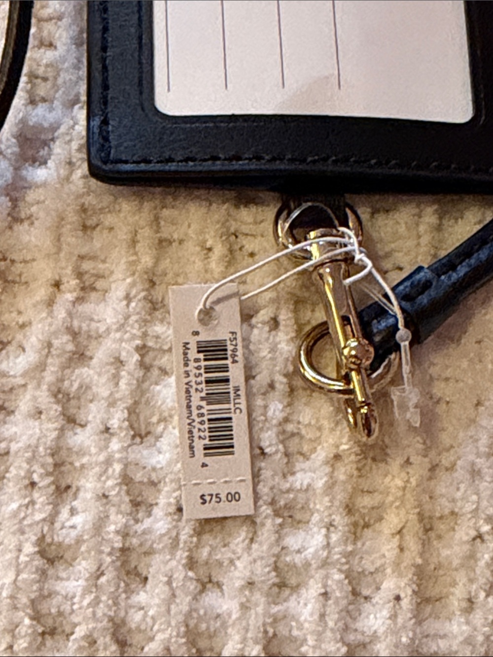 Coach Black Leather Card Holder Lanyard with White Accent - Picture 3 of 4